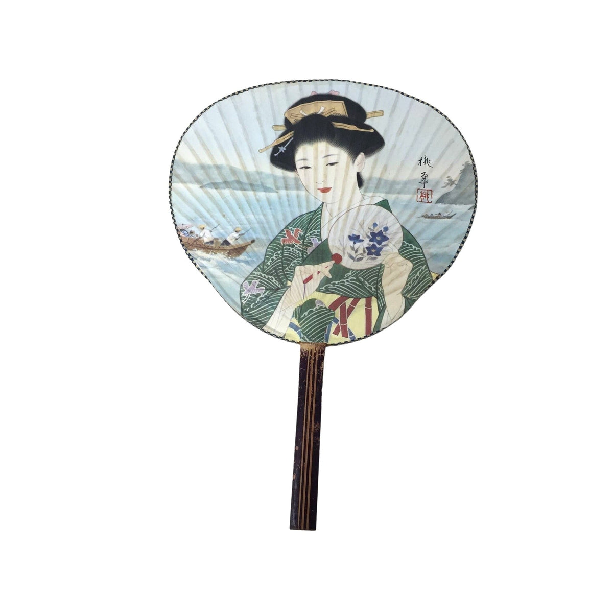 Vintage Japanese Uchiwa Paddle Fans - Set of 3 - Handpainted --  A+ Stuff Collectibles