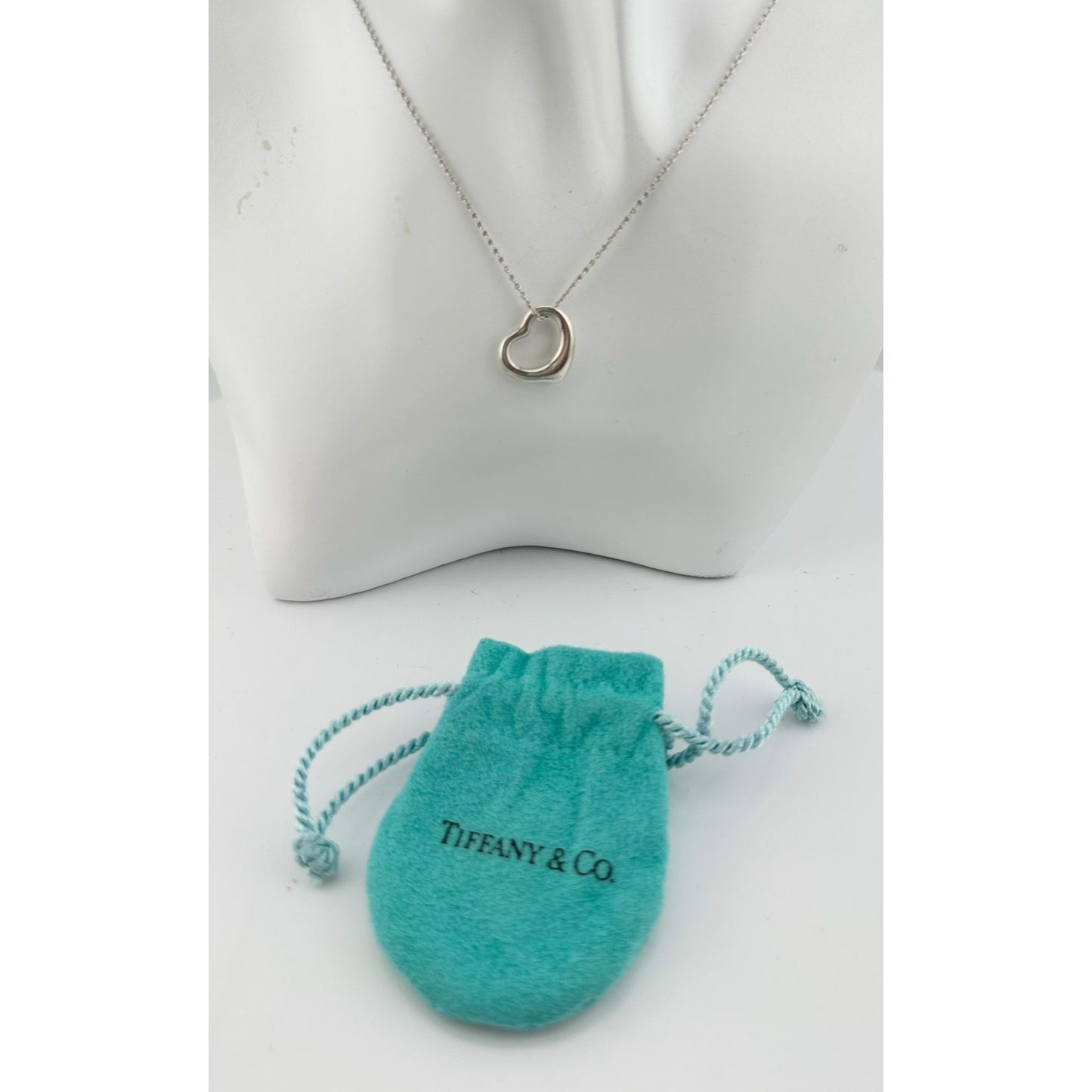 Tiffany & Co Elsa Peretti Open Heart Necklace in Sterling Silver with Dust Bag