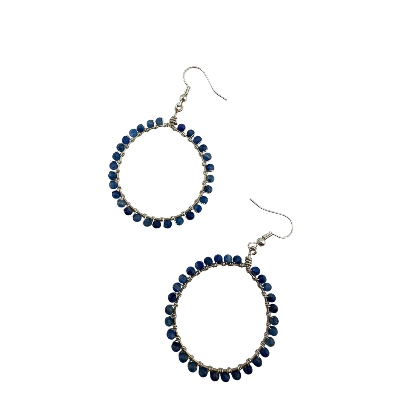 Womens Blue & Silver Hoop Earrings with Green Jewelry Pouch