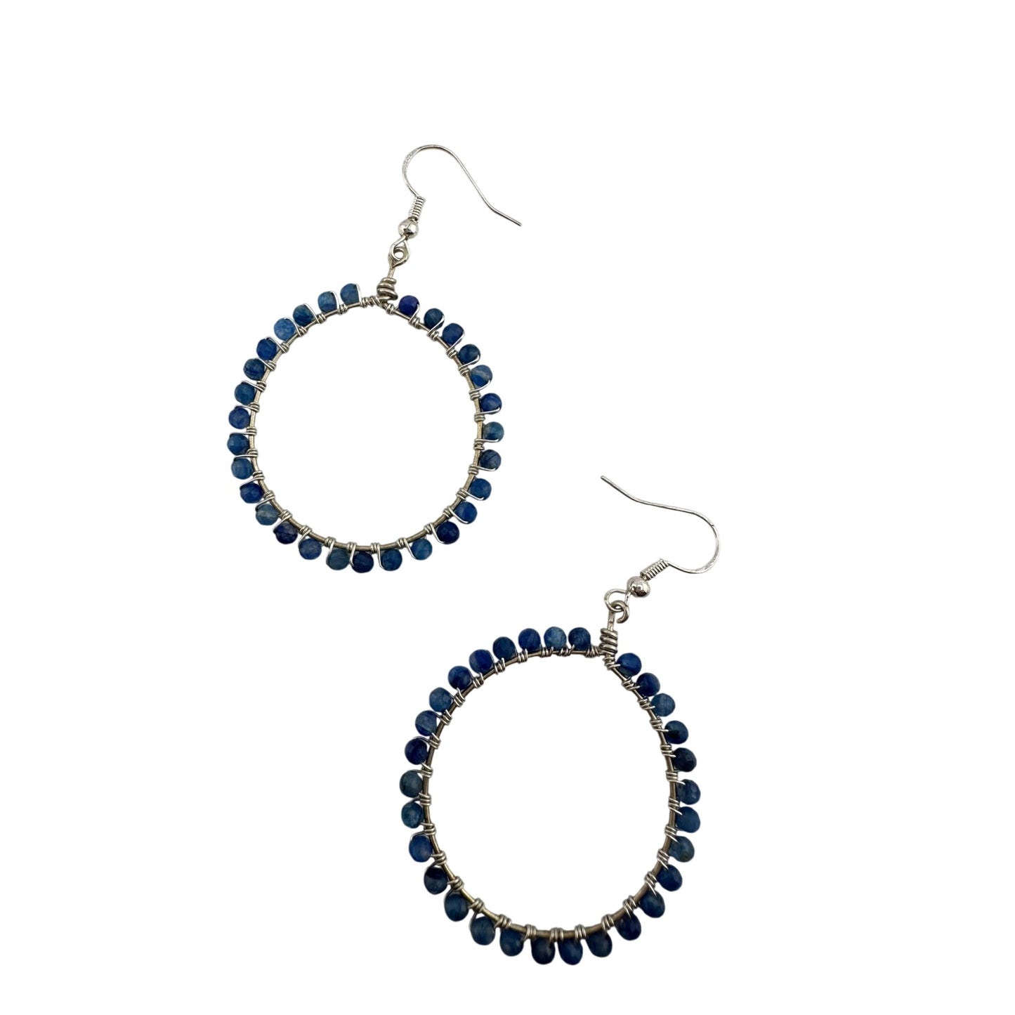 Womens Blue & Silver Hoop Earrings with Green Jewelry Pouch