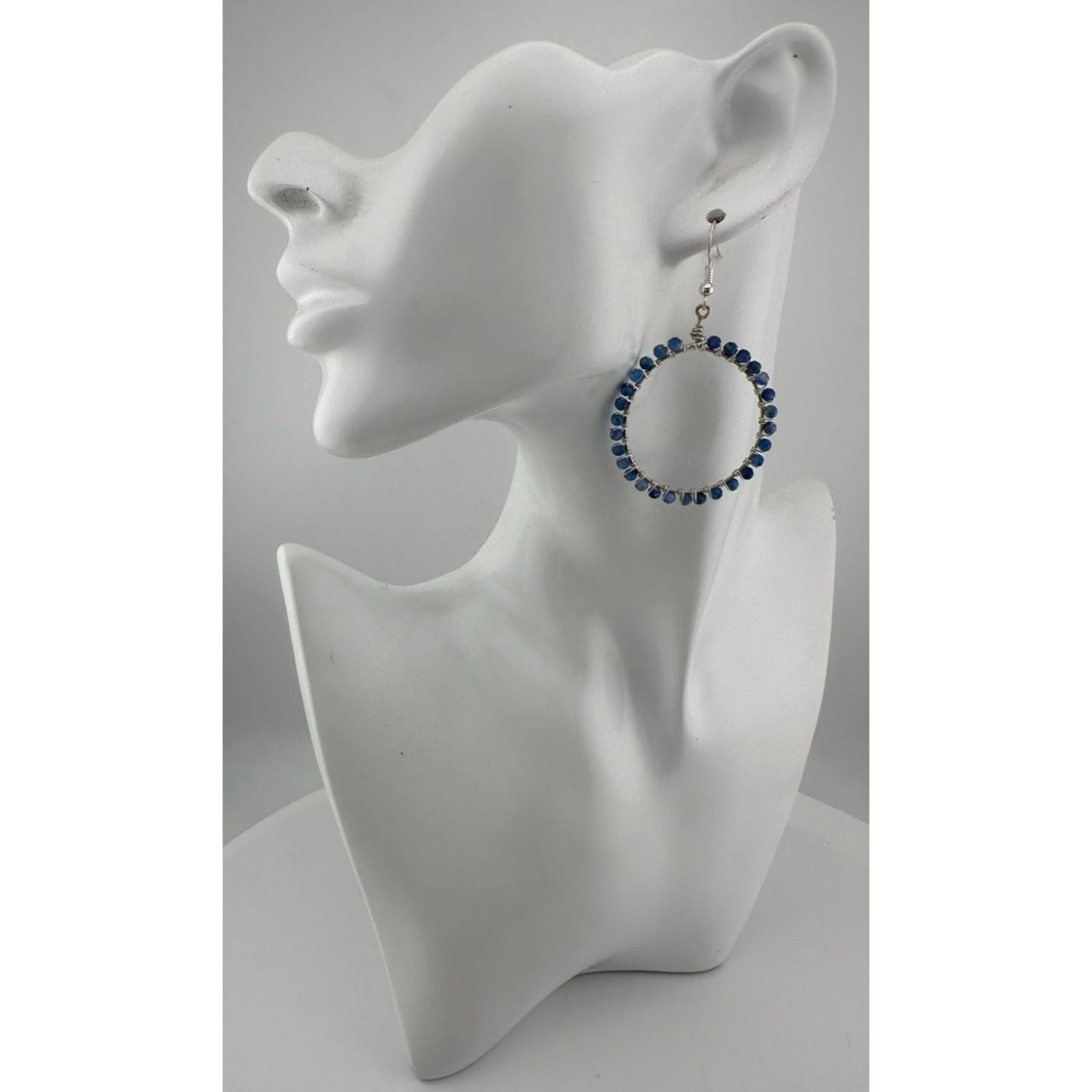 Womens Blue & Silver Hoop Earrings with Green Jewelry Pouch