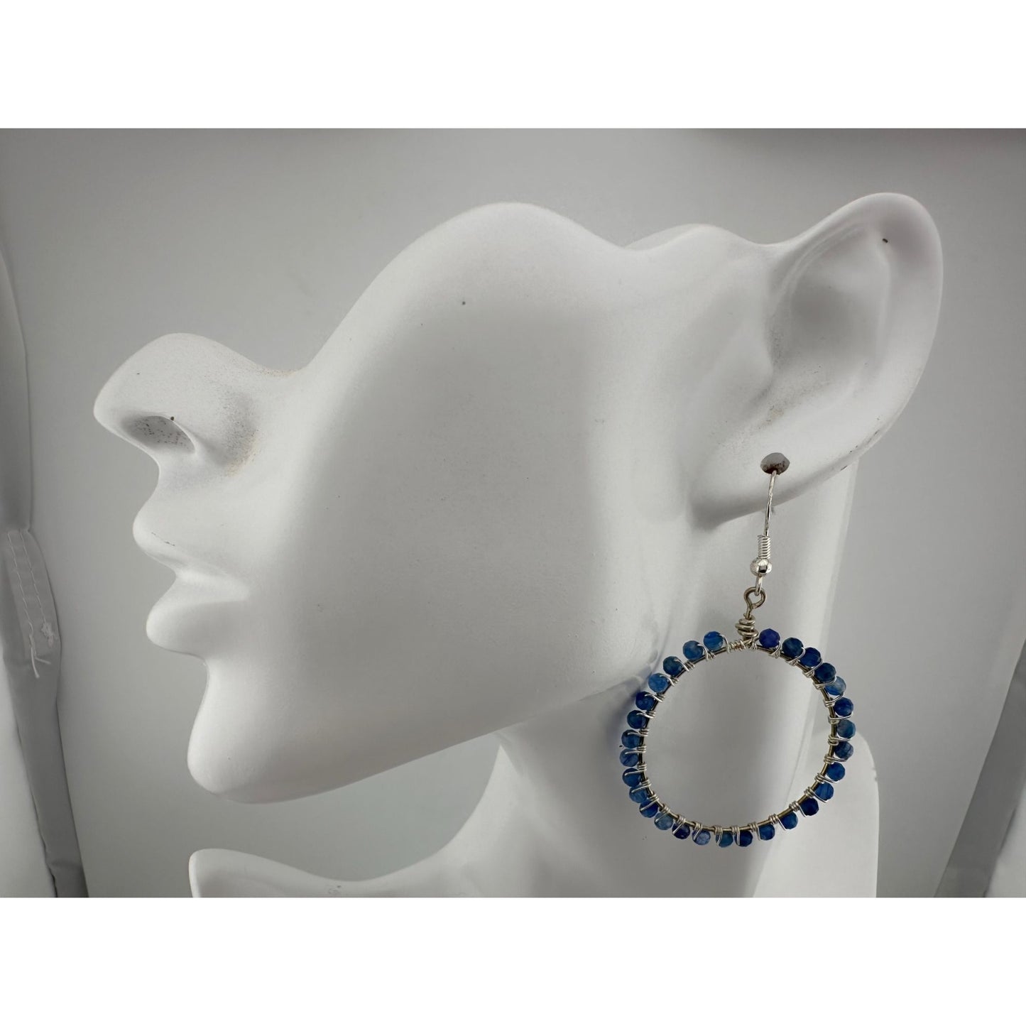 Womens Blue & Silver Hoop Earrings with Green Jewelry Pouch