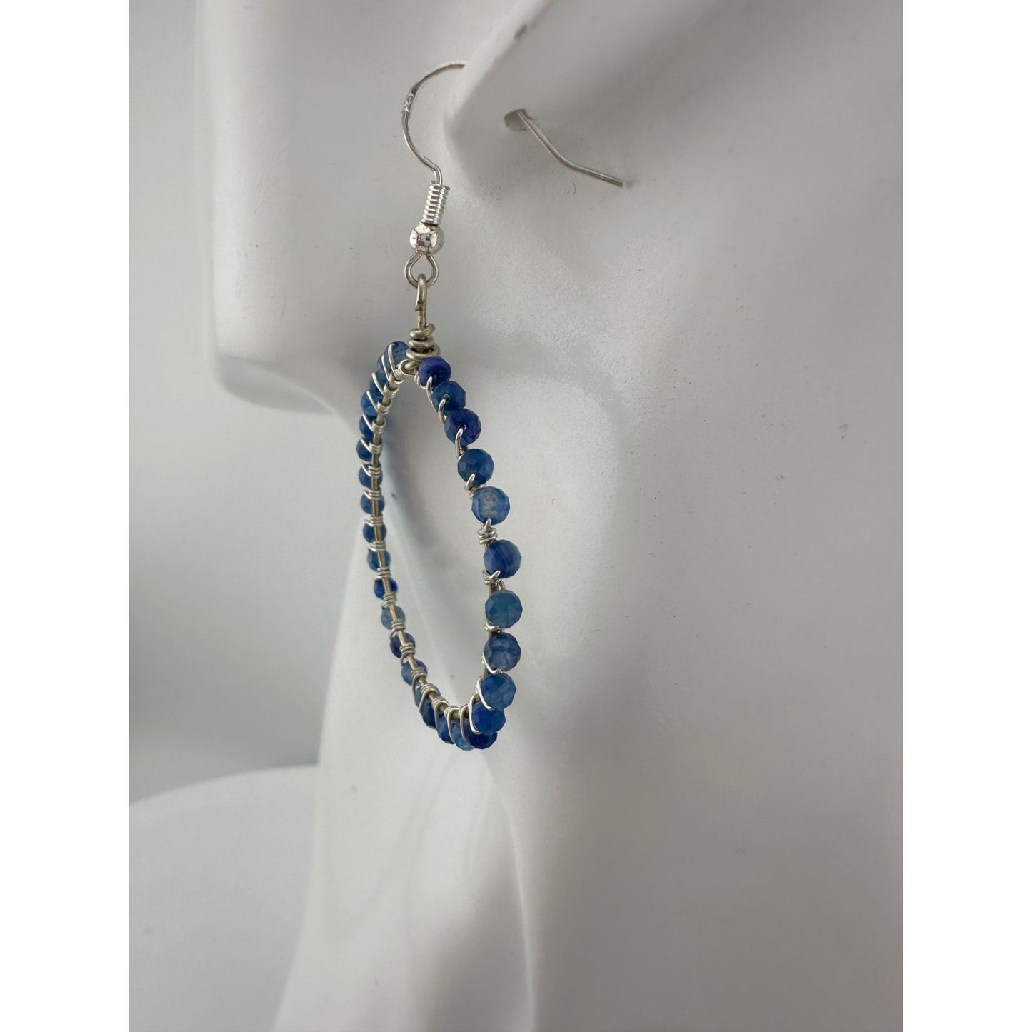 Womens Blue & Silver Hoop Earrings with Green Jewelry Pouch