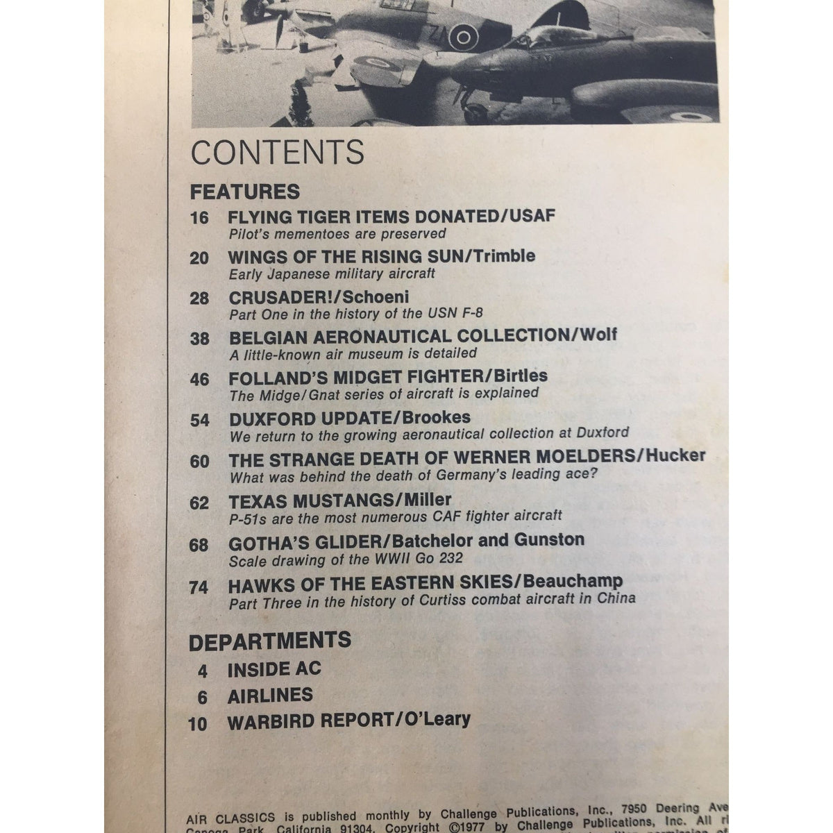 November 1977 issue of Air Classics magazine (Volume 13, Number 11) Challenge Publications  A+ Stuff Magazines