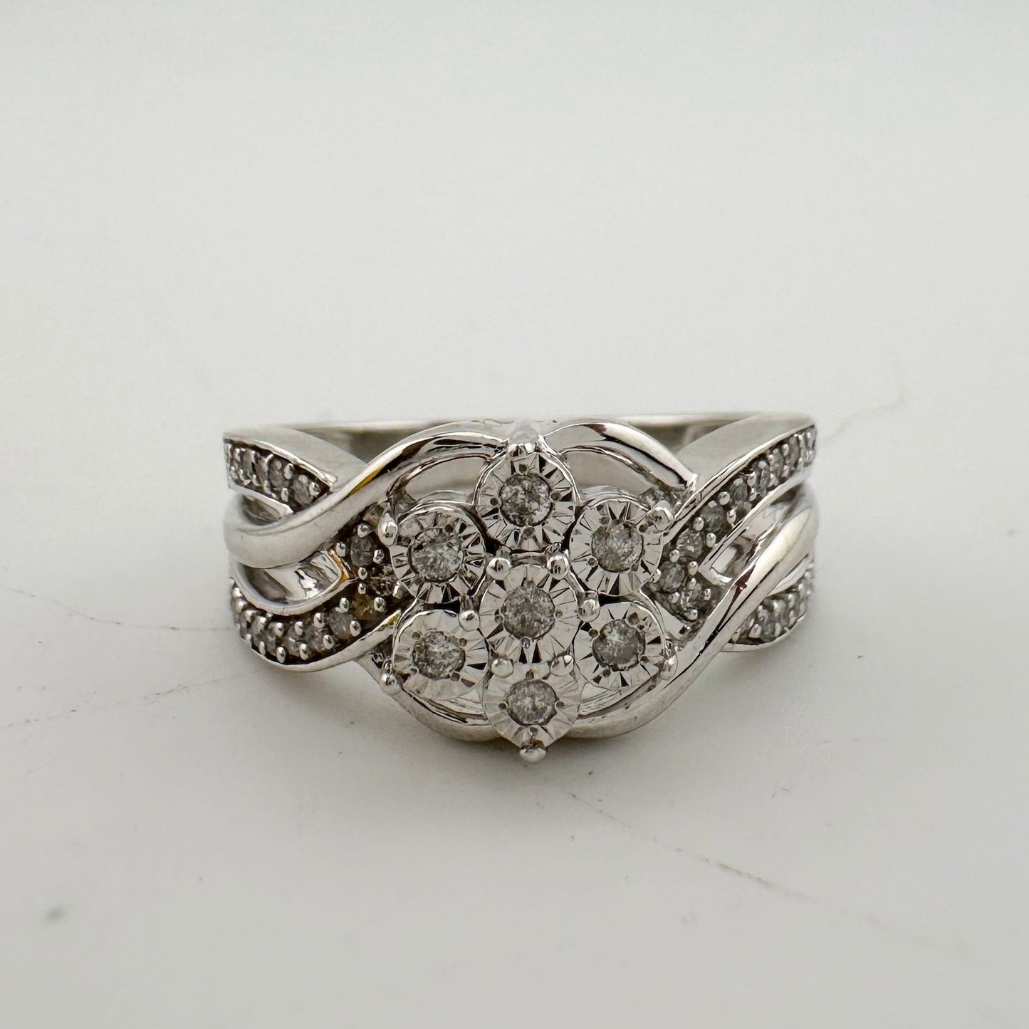 1/4 Carat Diamond Ring - Illusion Set Diamonds in Flower Shape Sz 7