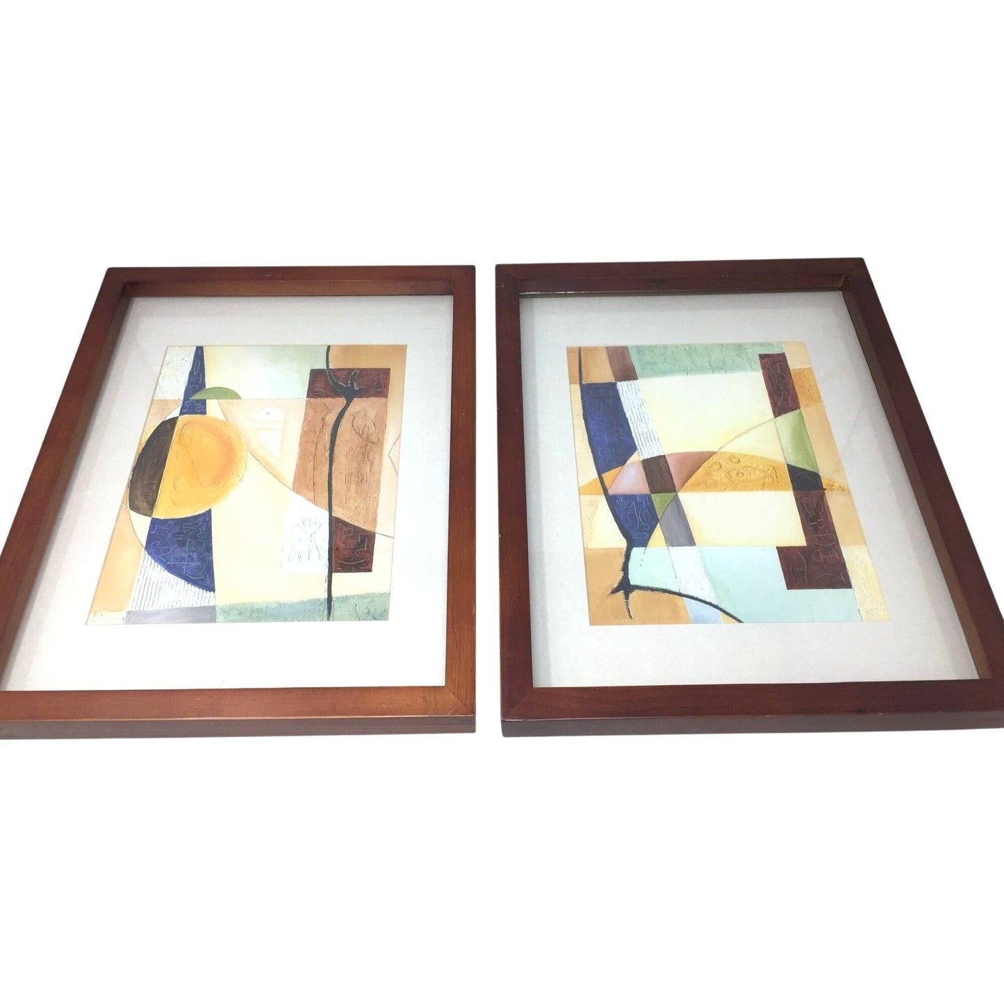 Set of 2 Multicolored Abstract Art Pieces with Wooden Frames Lishui Oak Made Made board Co.  A+ Stuff art print