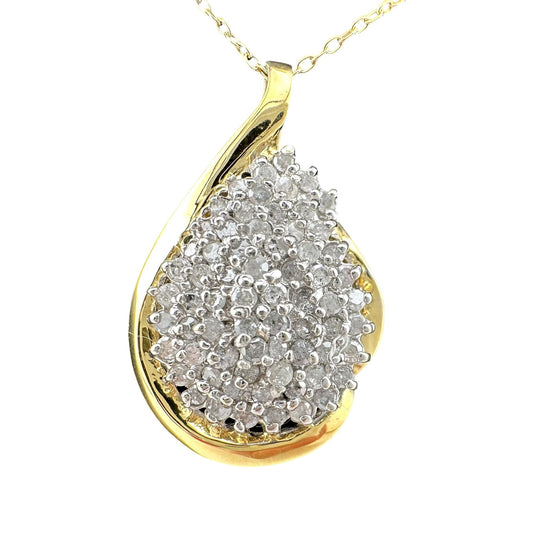 Stunning Pear cut 1.00 Carat Natural Diamond Necklace in 14kt Gold Overlaying Sterling Silver