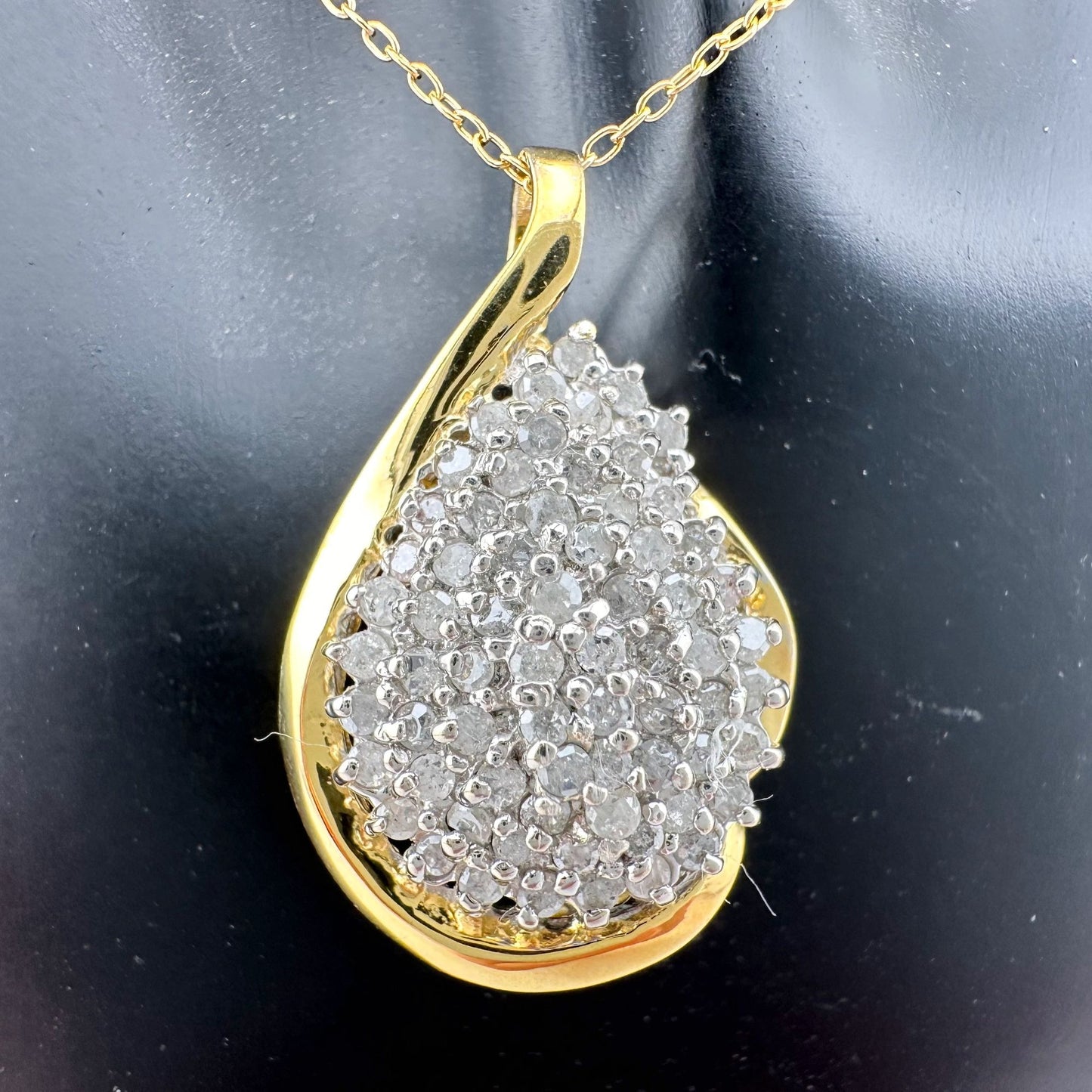 Stunning Pear cut 1.00 Carat Natural Diamond Necklace in 14kt Gold Overlaying Sterling Silver