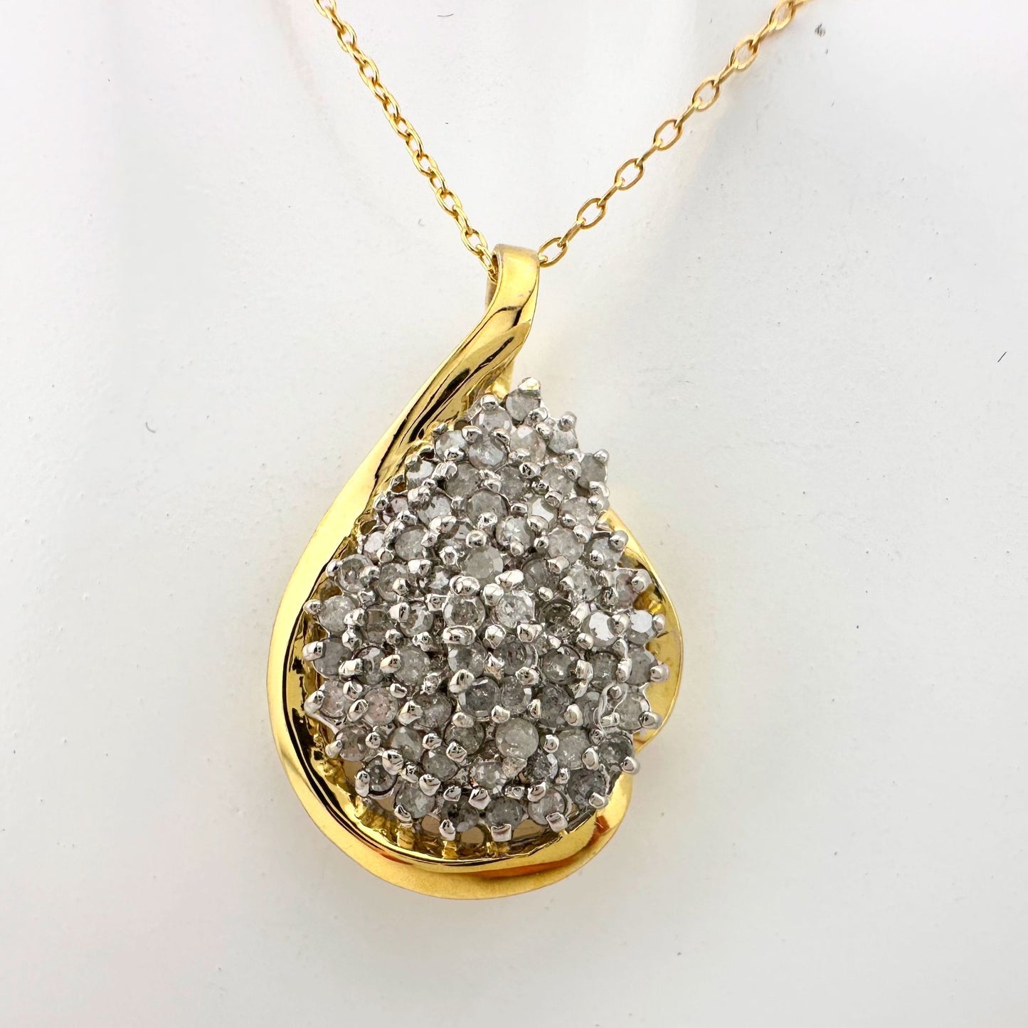 Stunning Pear cut 1.00 Carat Natural Diamond Necklace in 14kt Gold Overlaying Sterling Silver