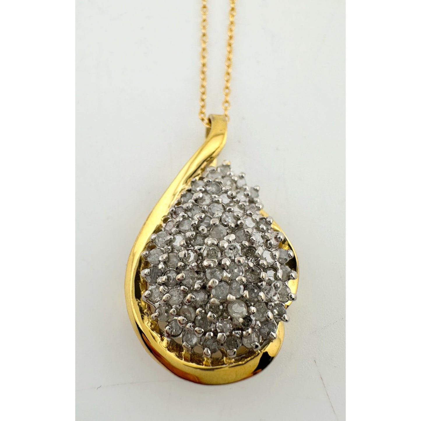 Stunning Pear cut 1.00 Carat Natural Diamond Necklace in 14kt Gold Overlaying Sterling Silver