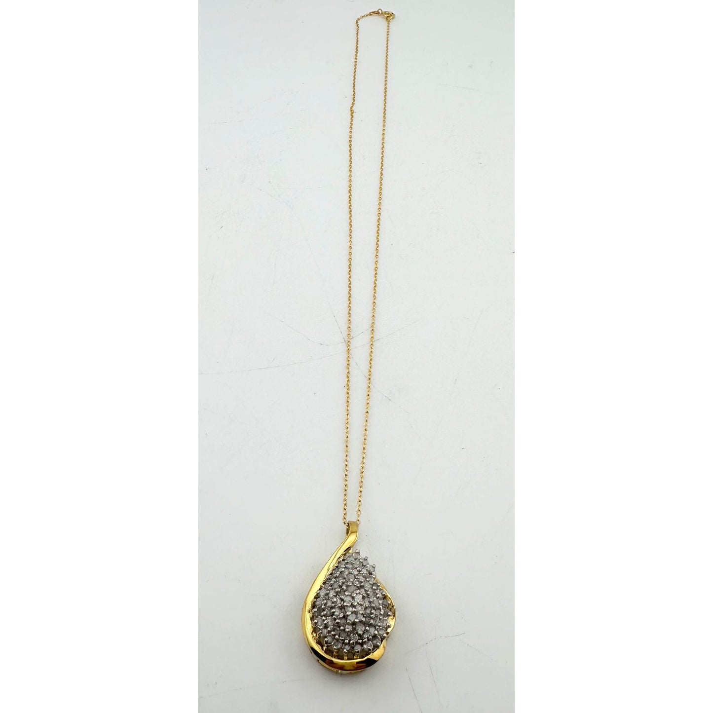 Stunning Pear cut 1.00 Carat Natural Diamond Necklace in 14kt Gold Overlaying Sterling Silver