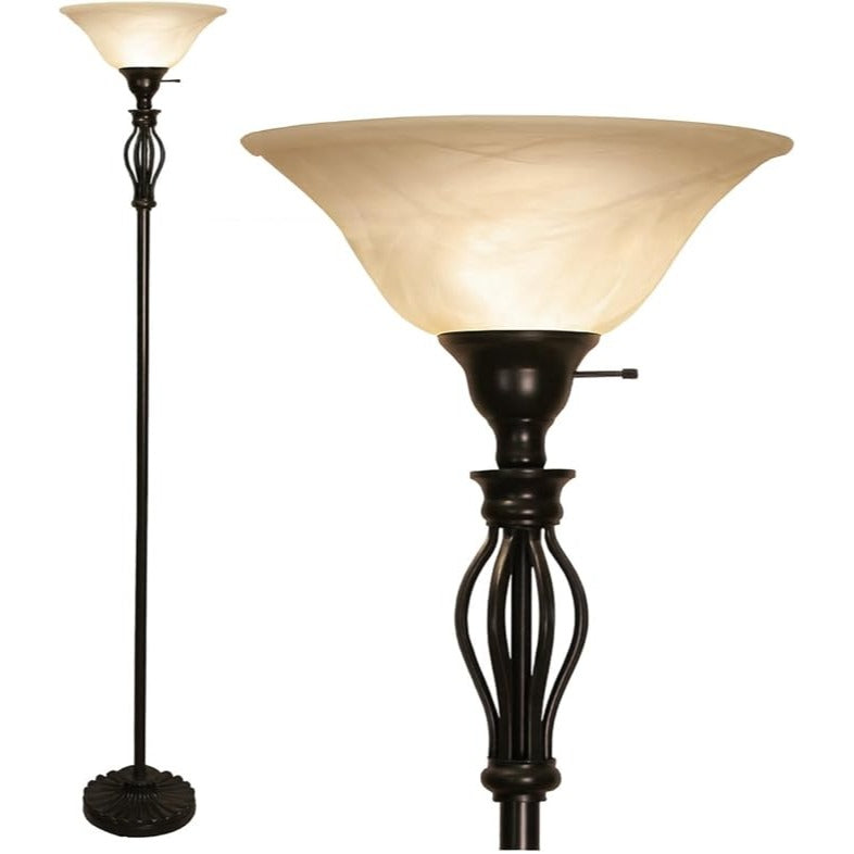 LIGHTACCENTS Royal Bronze Torchiere with Amber Alabaster Shade – Standing Light *NEW IN BOX* LIGHTACCENTS  A+ Stuff