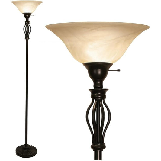 LIGHTACCENTS Royal Bronze Torchiere with Amber Alabaster Shade – Standing Light *NEW IN BOX* LIGHTACCENTS  A+ Stuff