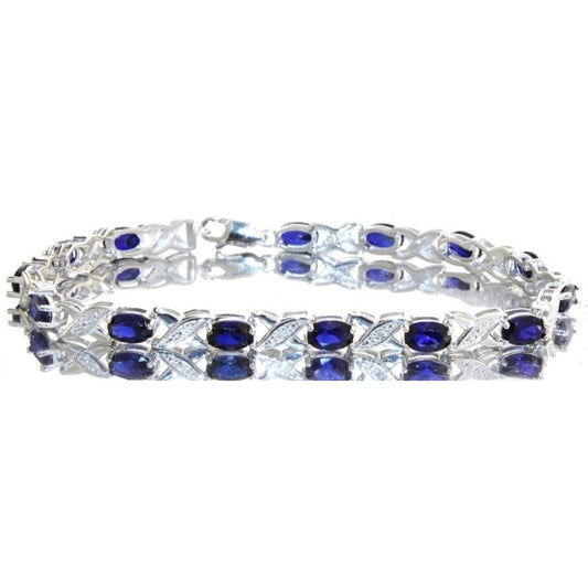 8.40 Carat  Deep Blue Lab Created Sapphire Bracelet with Diamond Accent