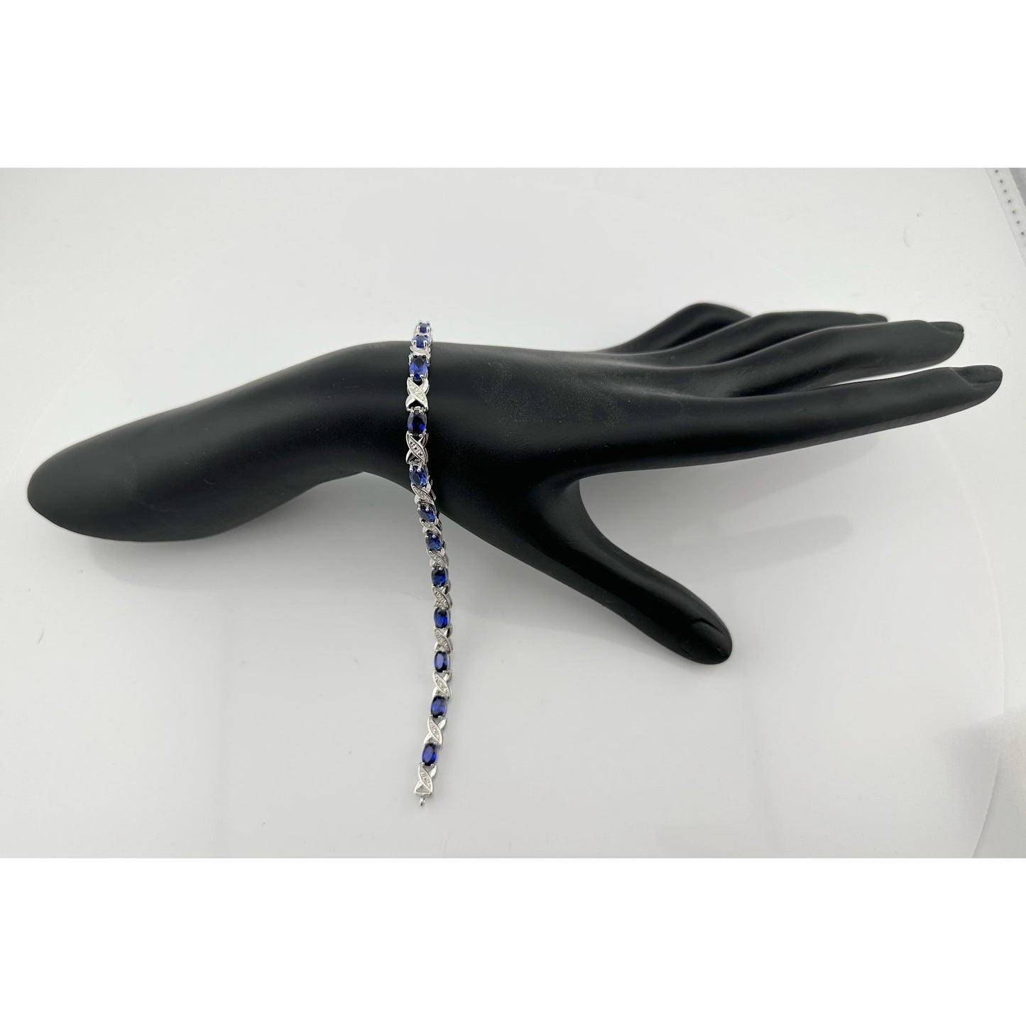 8.40 Carat  Deep Blue Lab Created Sapphire Bracelet with Diamond Accent