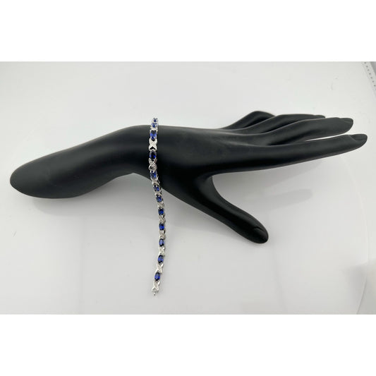 8.40 Carat  Deep Blue Lab Created Sapphire Bracelet with Diamond Accent