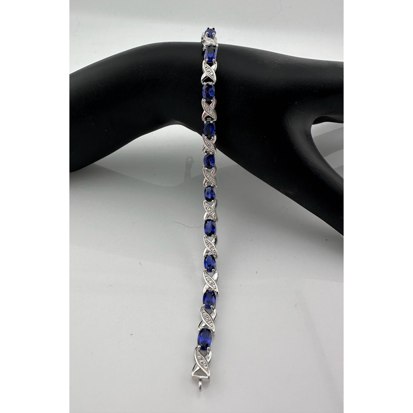 8.40 Carat  Deep Blue Lab Created Sapphire Bracelet with Diamond Accent