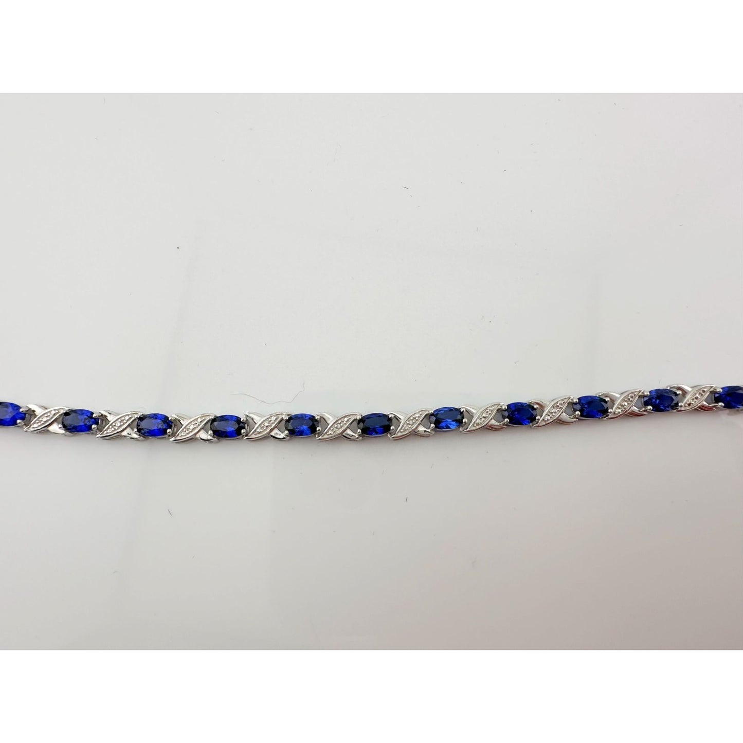 8.40 Carat  Deep Blue Lab Created Sapphire Bracelet with Diamond Accent