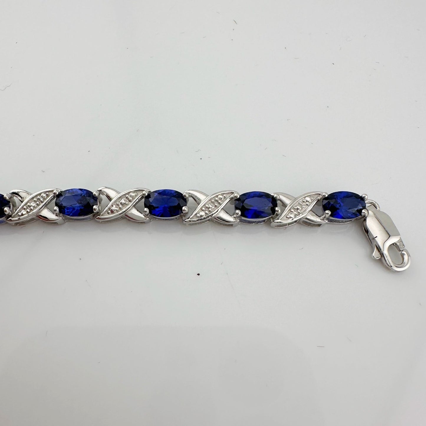 8.40 Carat  Deep Blue Lab Created Sapphire Bracelet with Diamond Accent