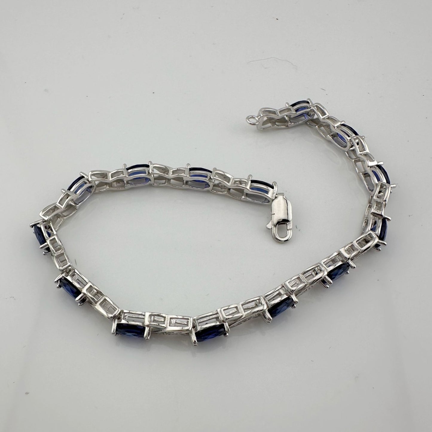 8.40 Carat  Deep Blue Lab Created Sapphire Bracelet with Diamond Accent