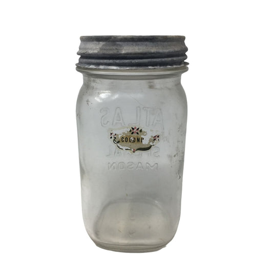 Vintage Clear Glass ATLAS Special Mason Jar w/ Lid - about 7'' tall