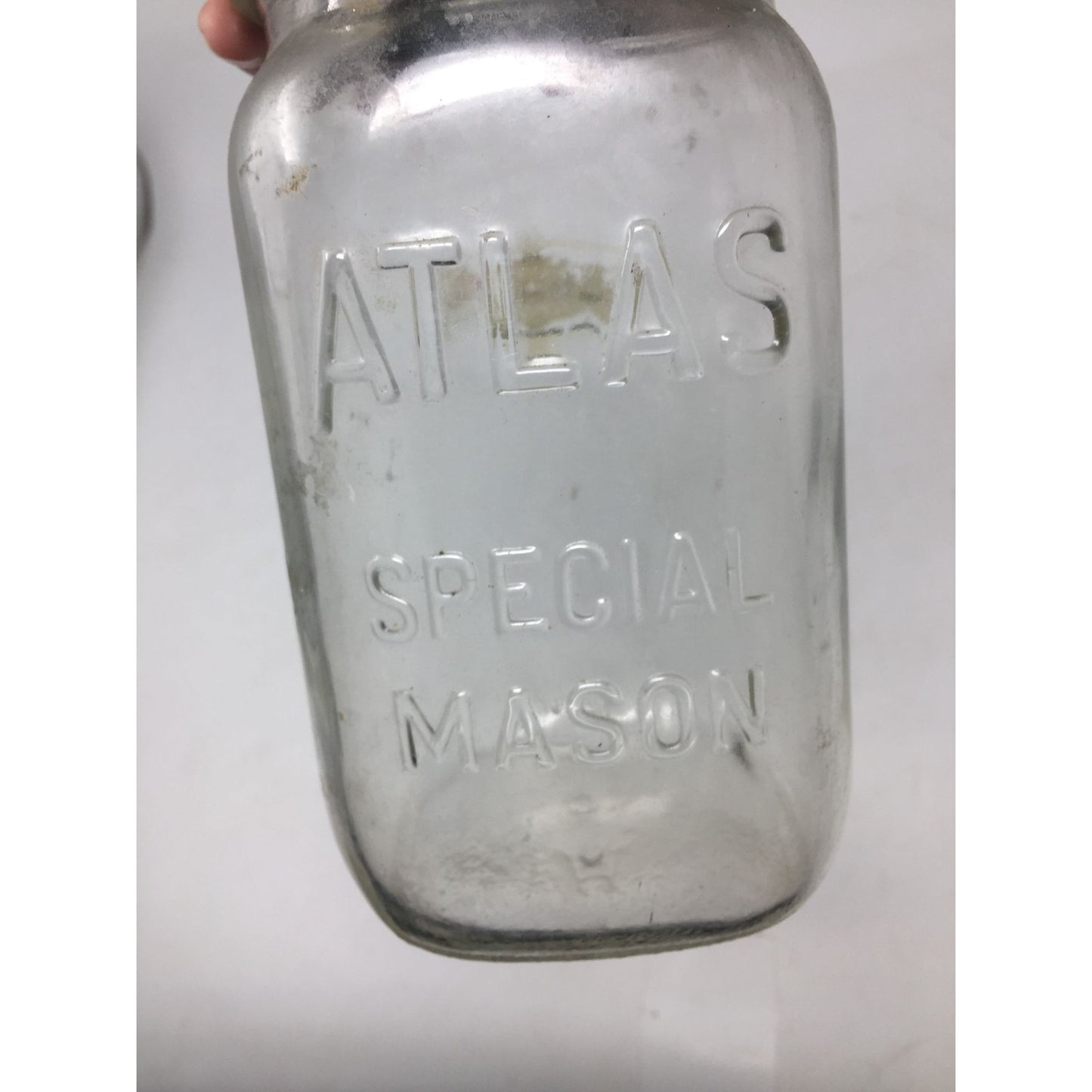 Vintage Clear Glass ATLAS Special Mason Jar w/ Lid - about 7'' tall