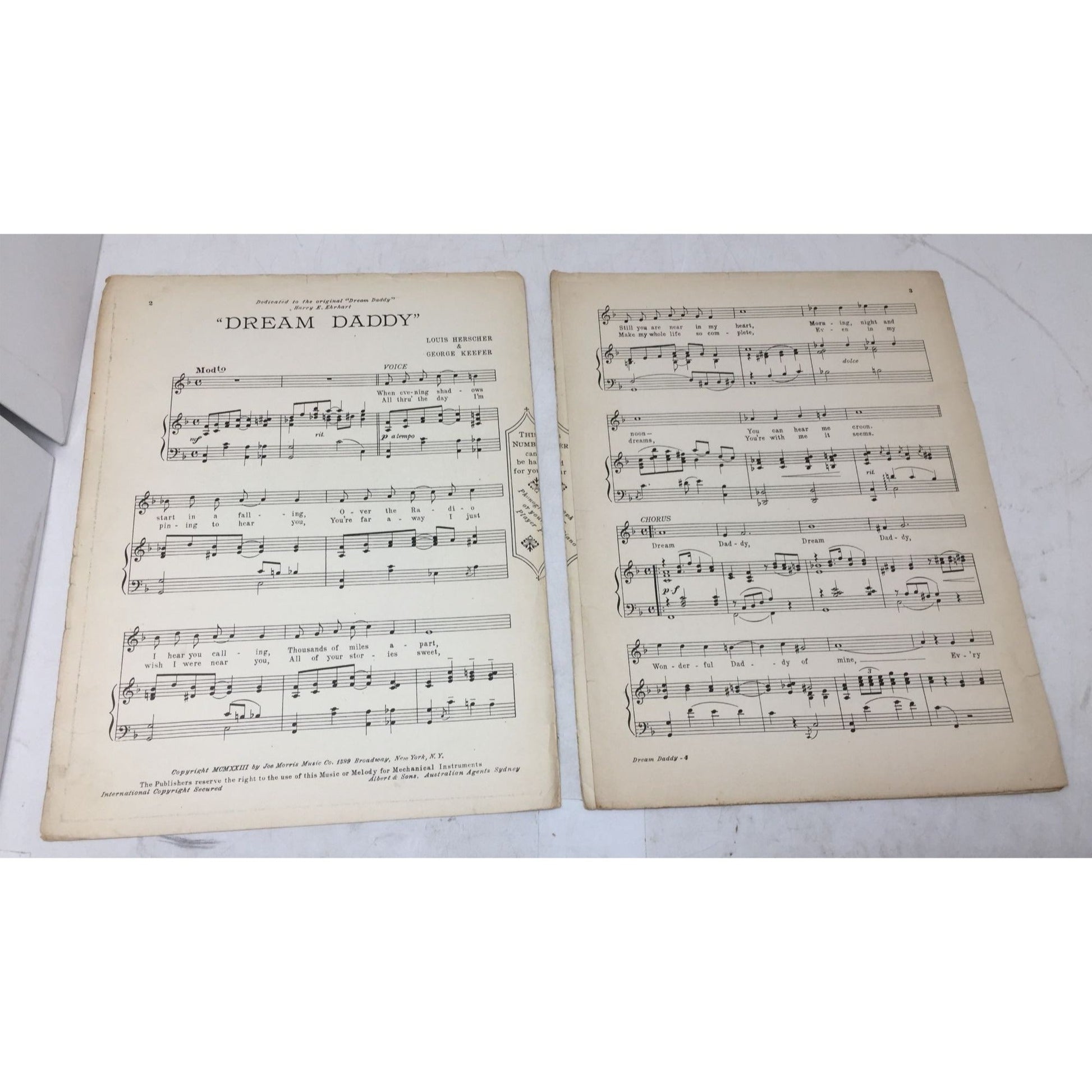 Vintage Sheet Music for the song "Dream Daddy," Jack Chapman  A+ Stuff Sheet Music