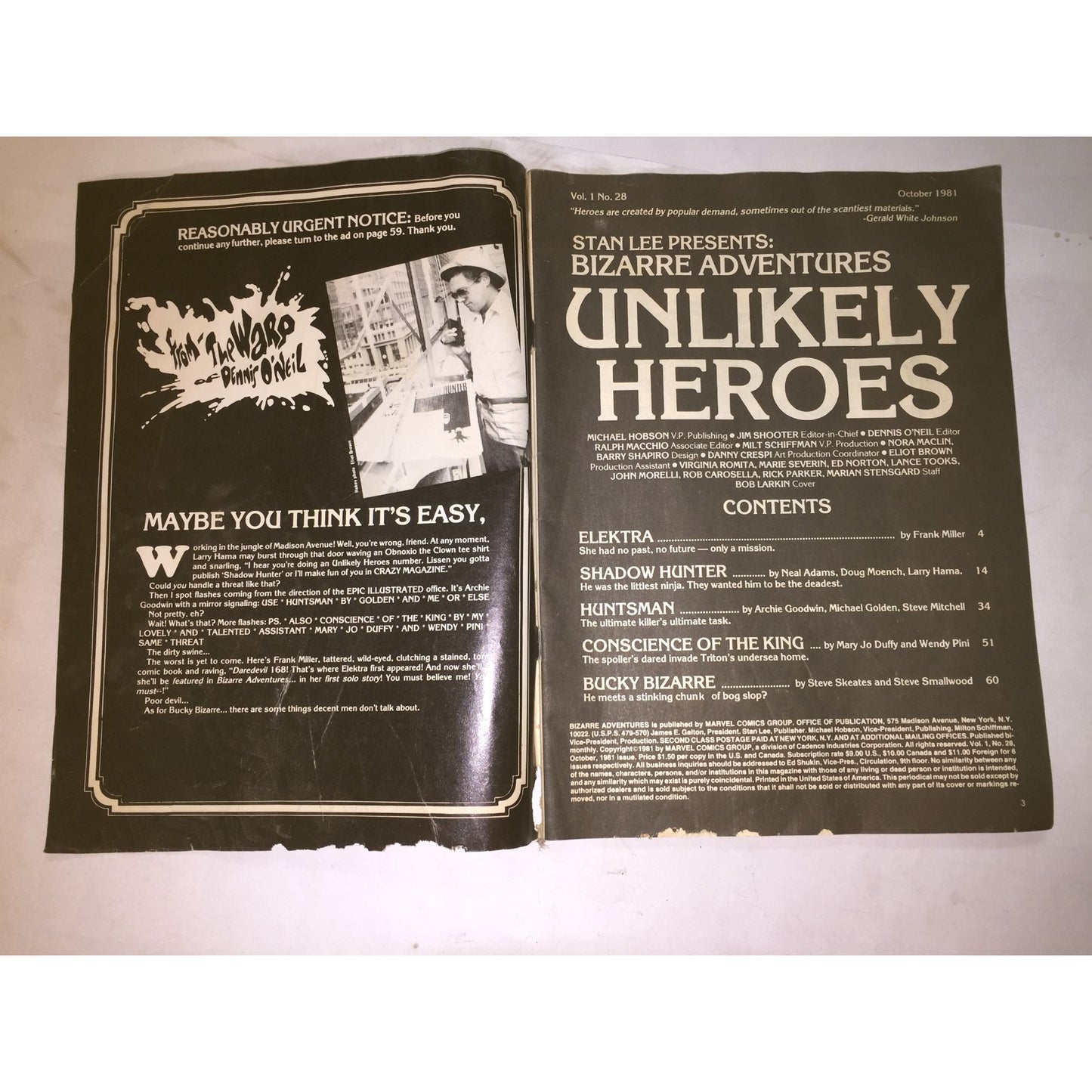 Vintage Collectible Marvel Comic Book - ''Bizarre Adventures''