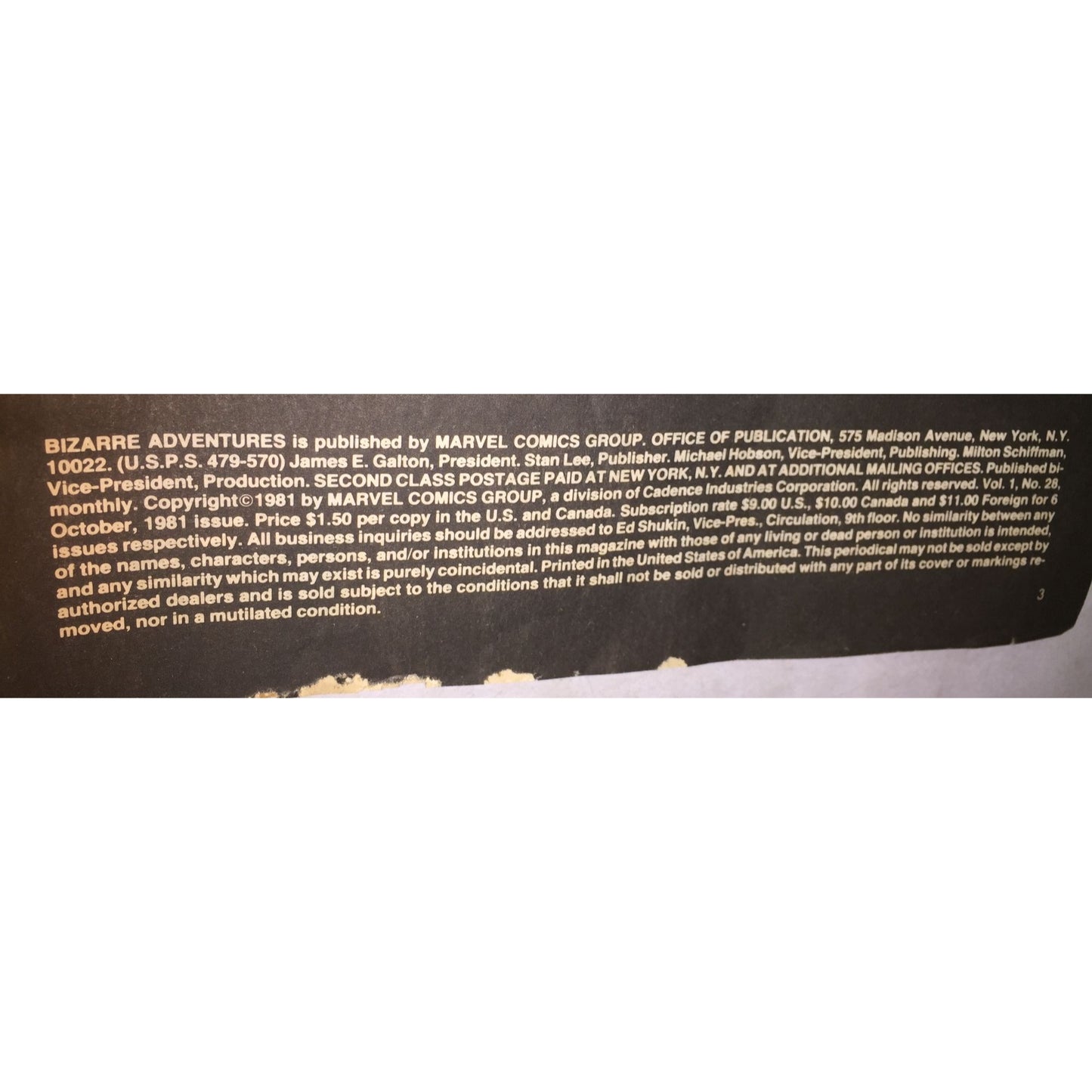 Vintage Collectible Marvel Comic Book - ''Bizarre Adventures''
