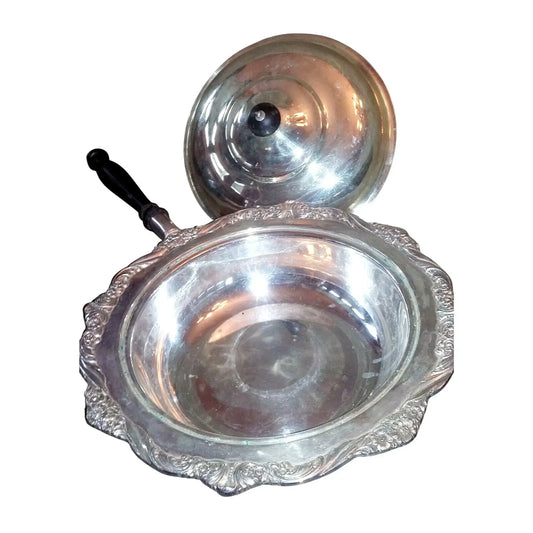 Ornate SILVERPLATE Pan w Lid FLOURISH Floral Edges Vintage Fancy F. B. Rogers