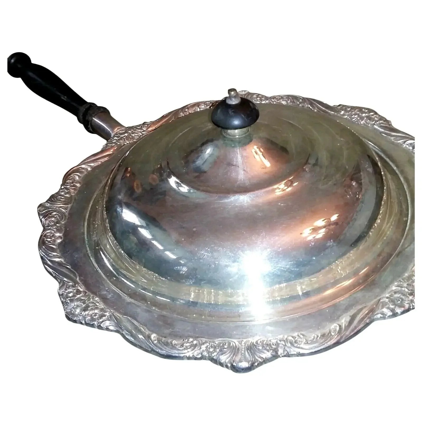 Ornate SILVERPLATE Pan w Lid FLOURISH Floral Edges Vintage Fancy F. B. Rogers