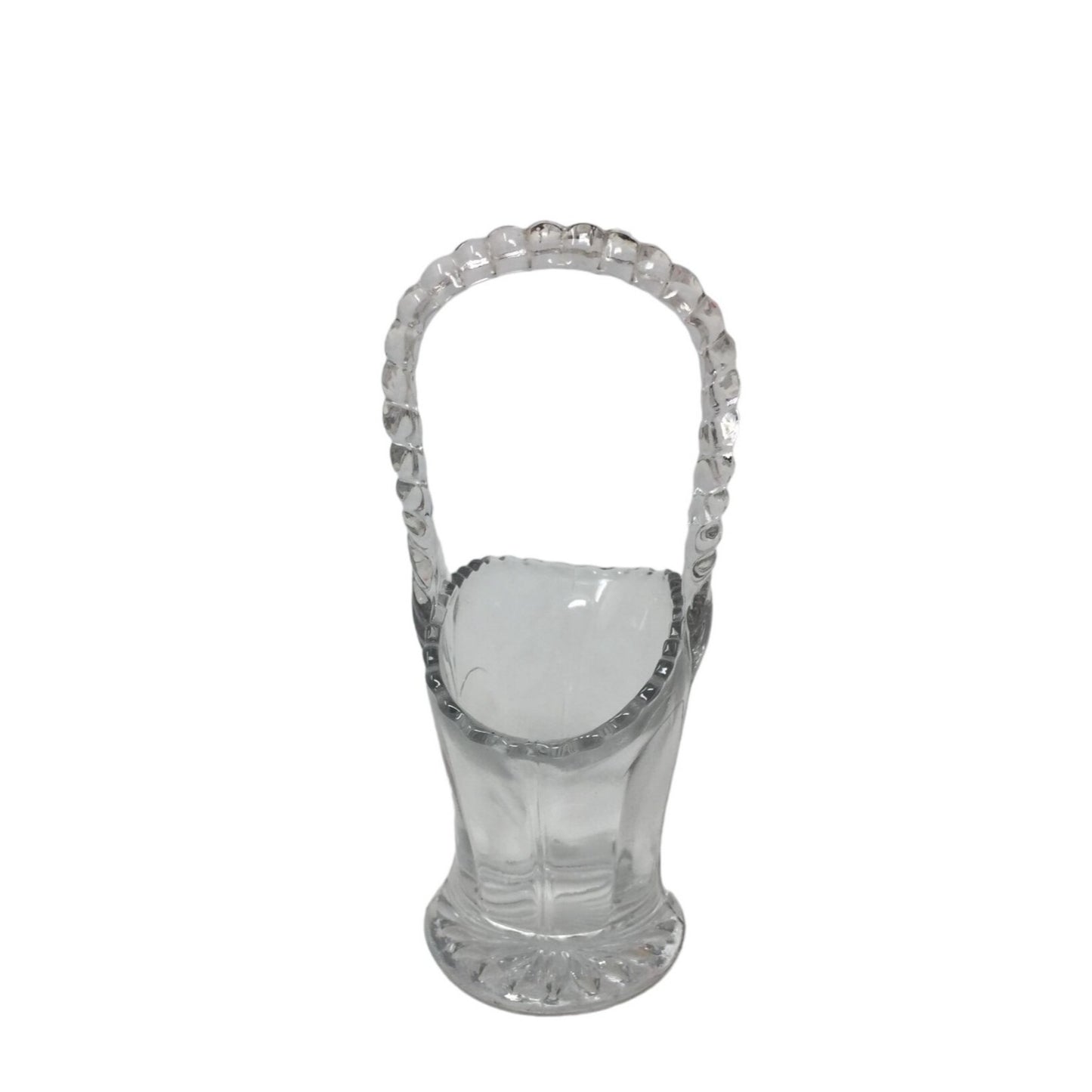 Vintage Small Clear Glass Basket with Swirl Design Handle