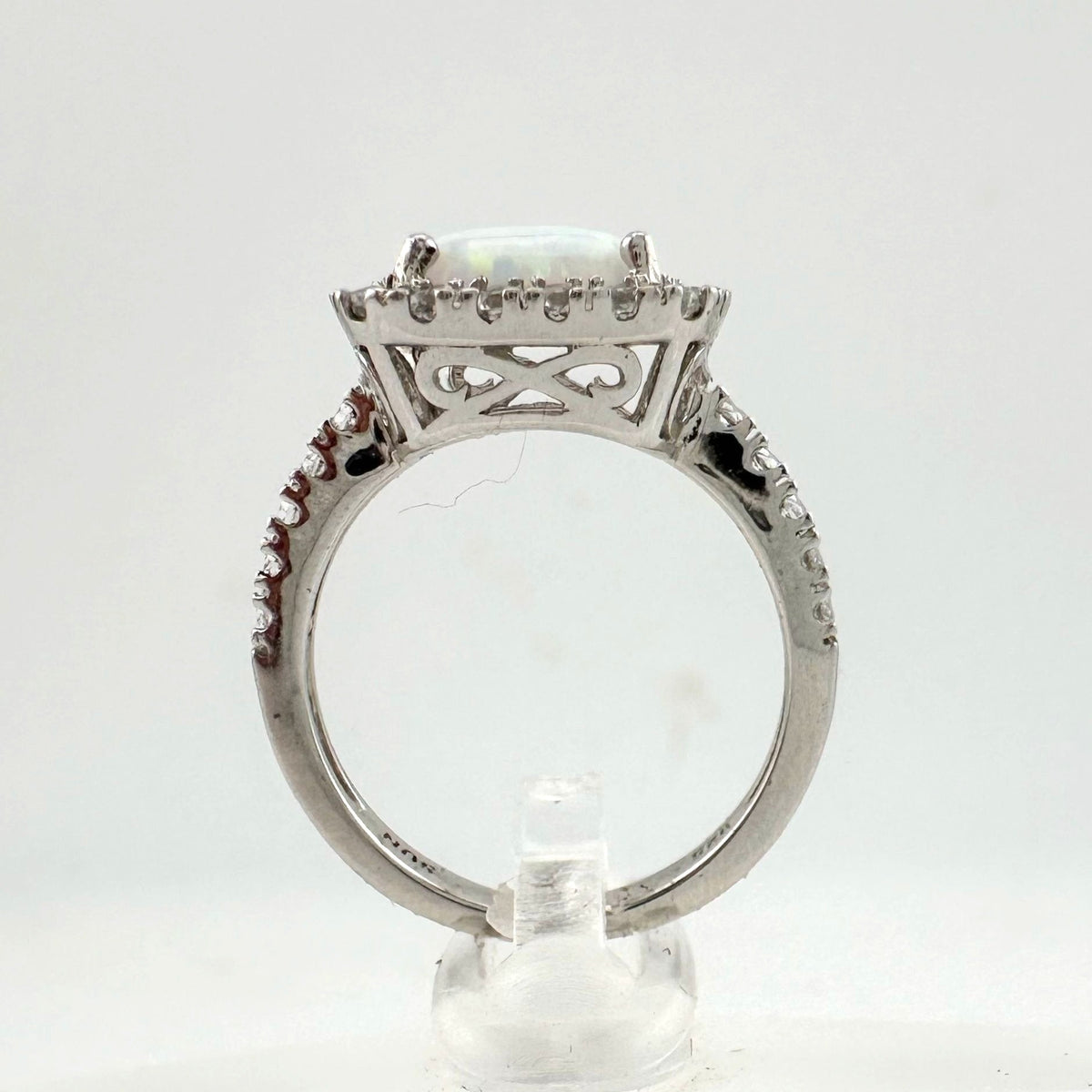 Cushion Cut Lab Created White Opal and White Topaz Ring Size 7 --  A+ Stuff ring