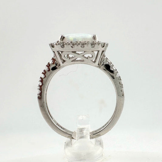 Cushion Cut Lab Created White Opal and White Topaz Ring Size 7 --  A+ Stuff ring
