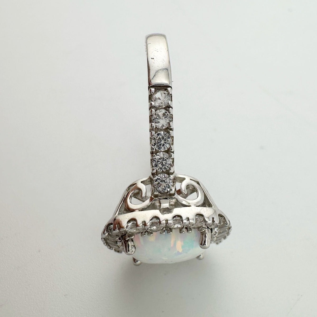 Cushion Cut Lab Created White Opal and White Topaz Ring Size 7 --  A+ Stuff ring