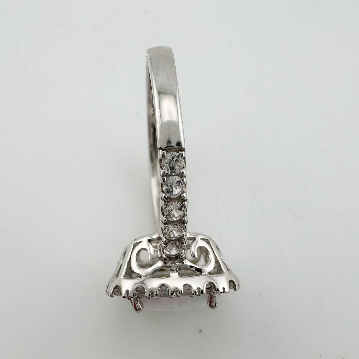 Cushion Cut Lab Created White Opal and White Topaz Ring Size 7 --  A+ Stuff ring