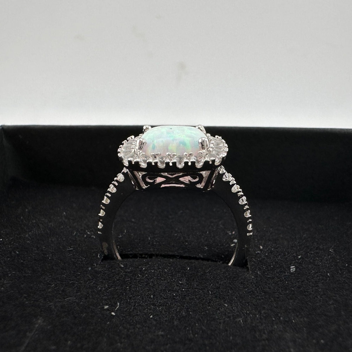 Cushion Cut Lab Created White Opal and White Topaz Ring Size 7 --  A+ Stuff ring