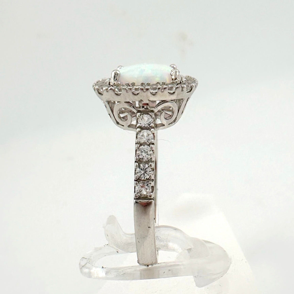 Cushion Cut Lab Created White Opal and White Topaz Ring Size 7 --  A+ Stuff ring