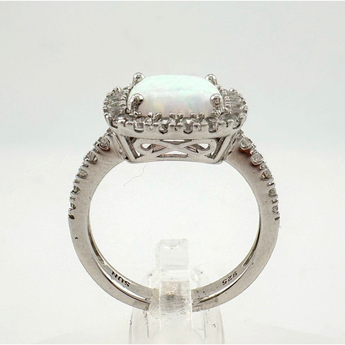 Cushion Cut Lab Created White Opal and White Topaz Ring Size 7 --  A+ Stuff ring