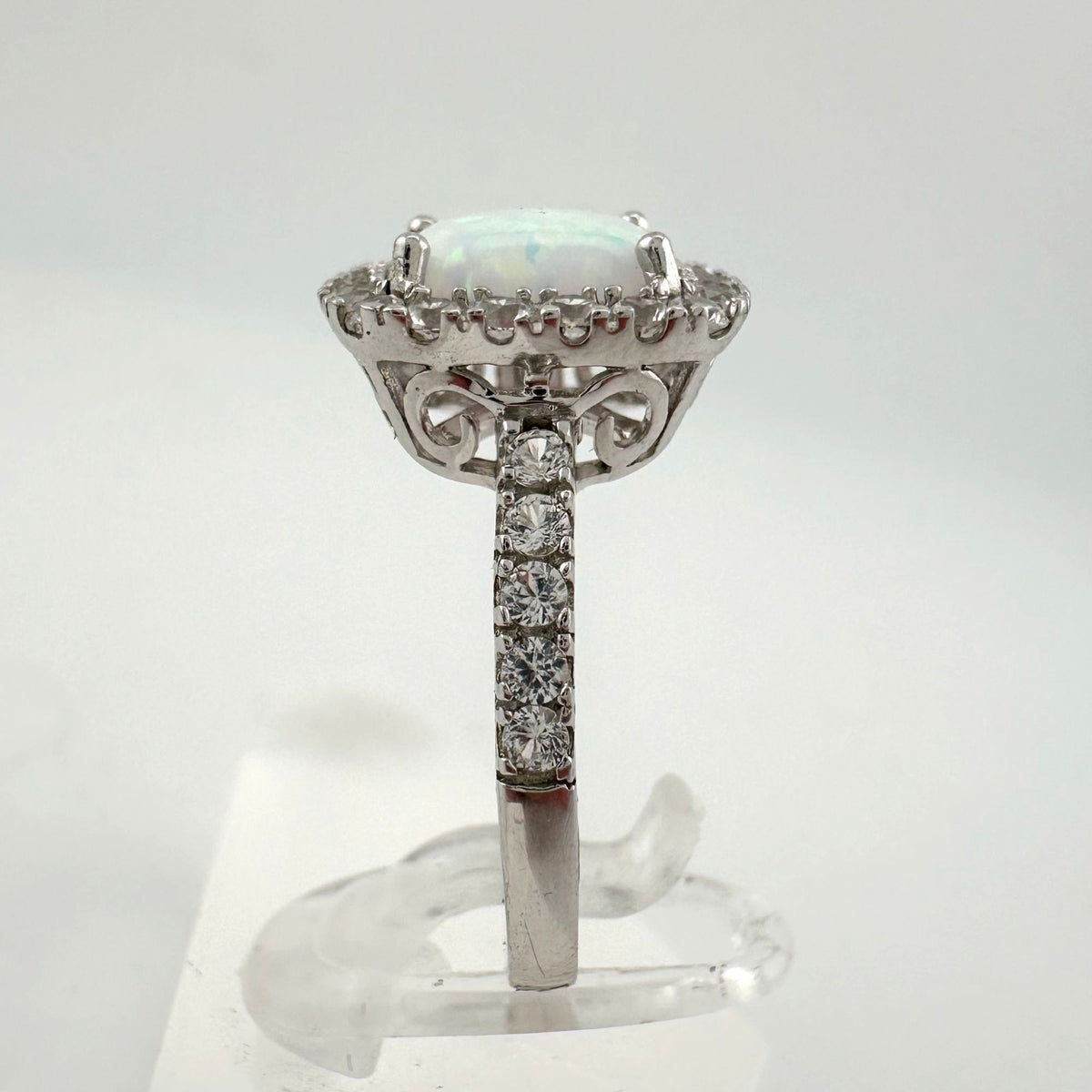 Cushion Cut Lab Created White Opal and White Topaz Ring Size 7 --  A+ Stuff ring