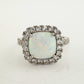 Cushion Cut Lab Created White Opal and White Topaz Ring Size 7 --  A+ Stuff ring