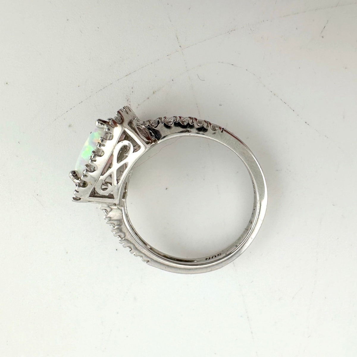 Cushion Cut Lab Created White Opal and White Topaz Ring Size 7 --  A+ Stuff ring