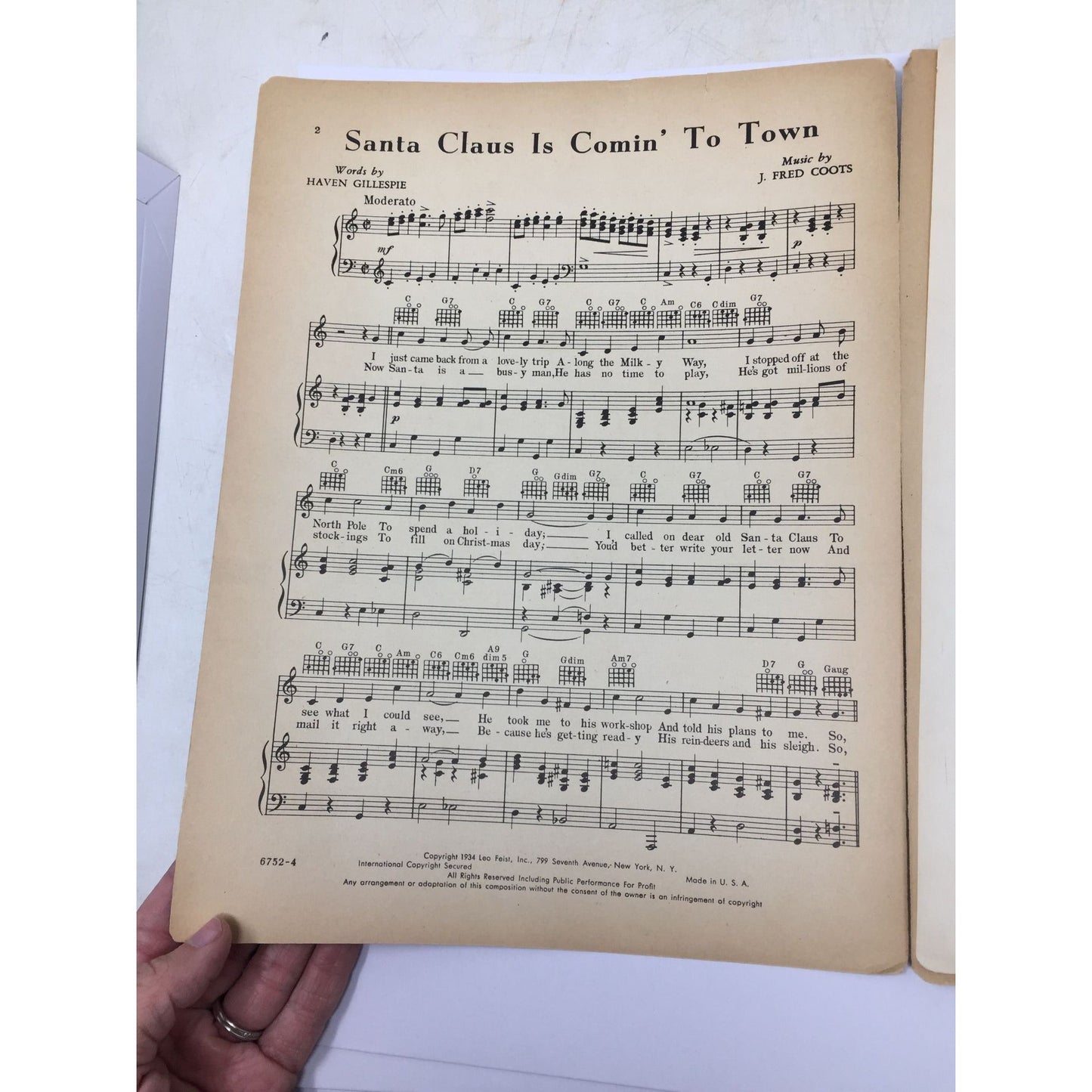vintage 1934 "Santa Claus Is Comin' to Town" piano sheet music A+ Stuff  A+ Stuff