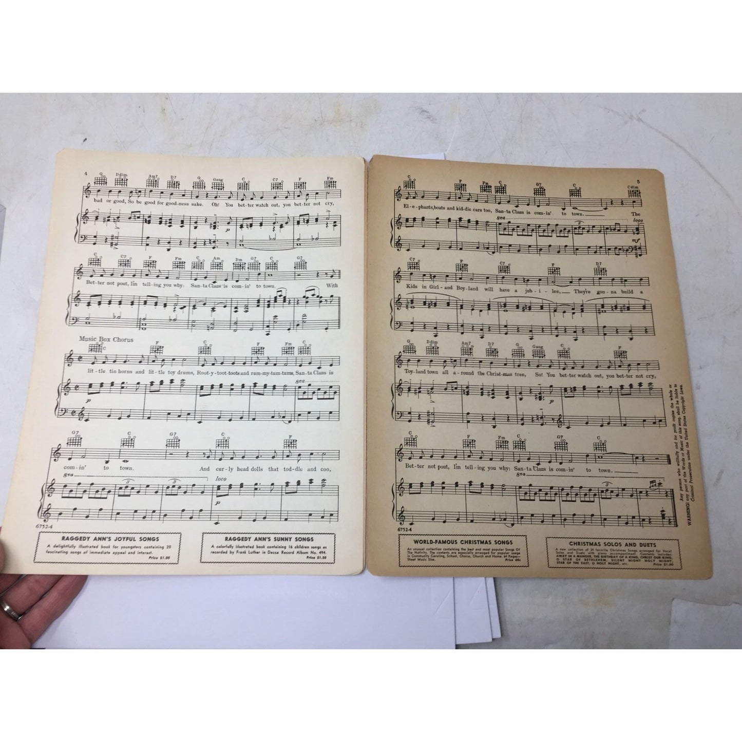 vintage 1934 "Santa Claus Is Comin' to Town" piano sheet music A+ Stuff  A+ Stuff