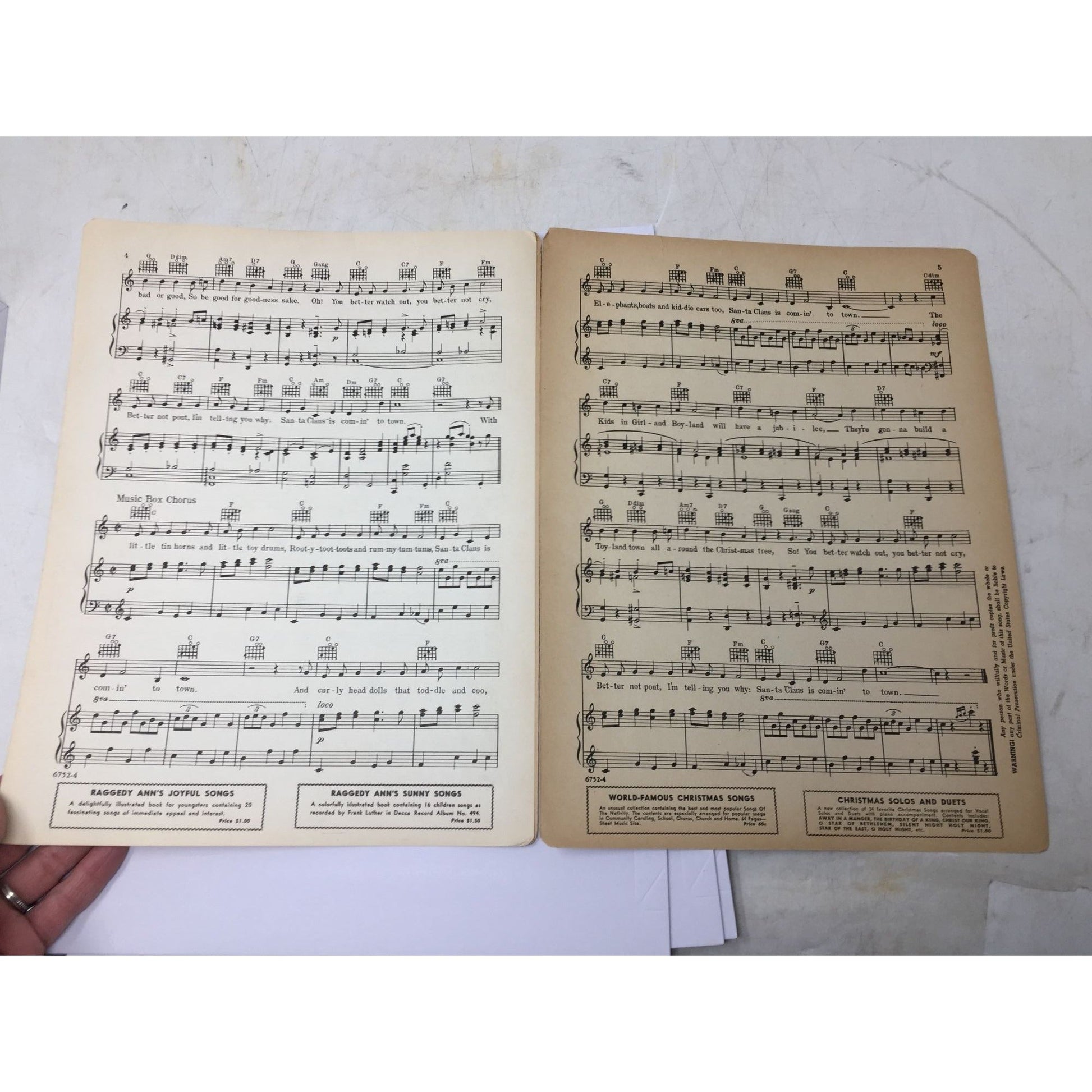 vintage 1934 "Santa Claus Is Comin' to Town" piano sheet music A+ Stuff  A+ Stuff