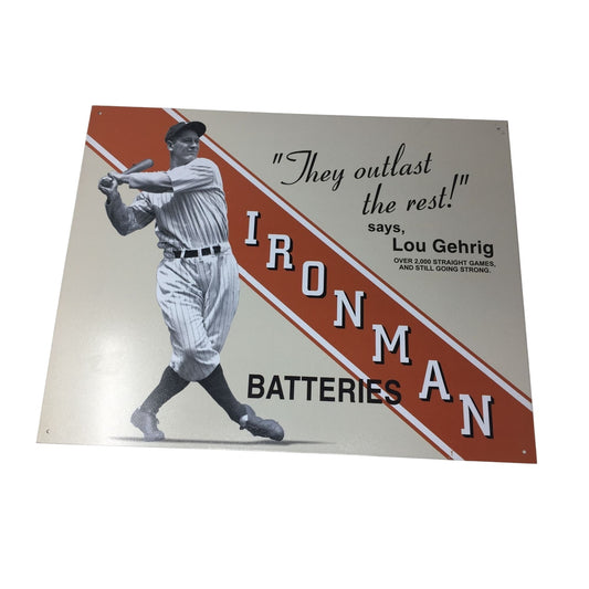 Vintage Metal Sign Ironman Batteries Lou Gehrig New York Yankees