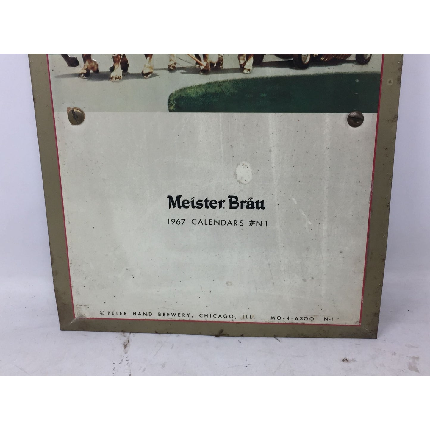 Vintage Meister Brau Beer Sign with Horse Drawn Cart Scene- about 16 by 9.5 inches