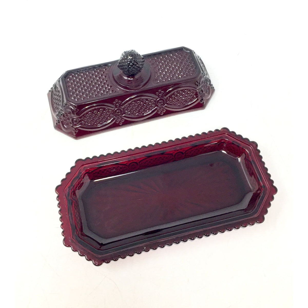 Vintage Avon 1876 Cape Cod Collection Ruby Red Glass Covered Butter Dish Avon  A+ Stuff Drinking, Dining & More