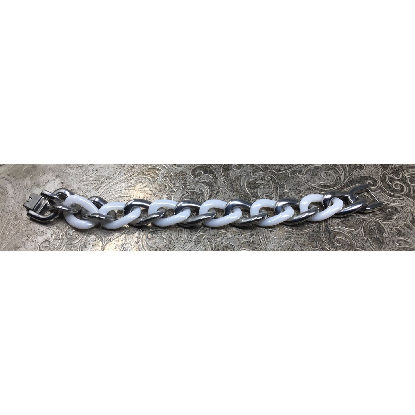 Women's White and Silver Chunky Link Bracelet