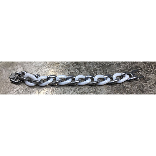 Women's White and Silver Chunky Link Bracelet